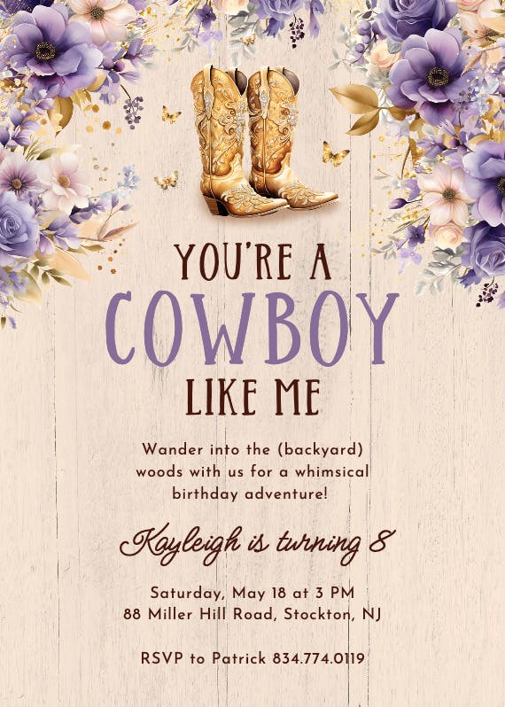 Cowboy like me -  invitación de cumpleaños