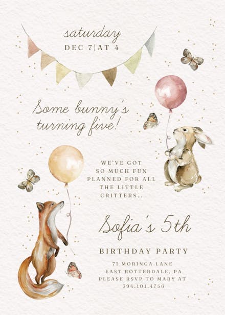 Critter celebration - birthday invitation
