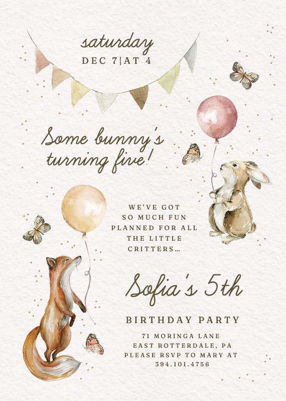 Critter celebration - birthday invitation