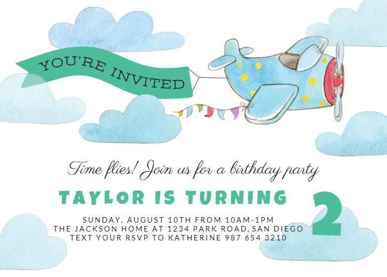 Cute Airplane - Birthday Invitation Template (Free) | Greetings Island