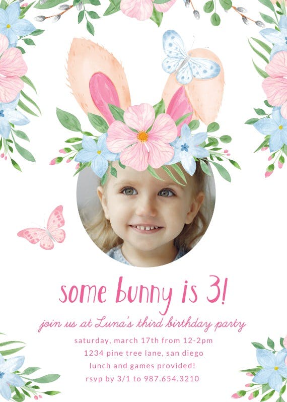 Cute bunny ears -  invitación de fiesta de cumpleaños con foto