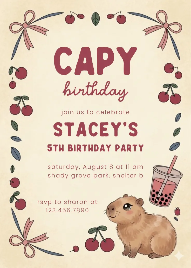 Cute capybara - การ์ดเชิญปาร์ตี้