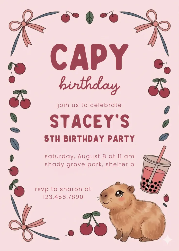 Cute capybara – invito di compleanno