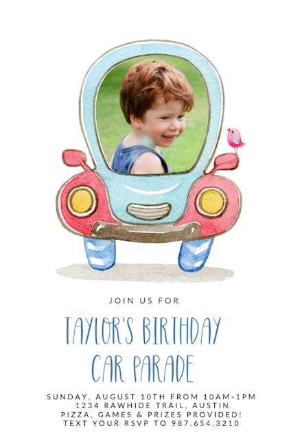 Cute Car - Birthday Invitation