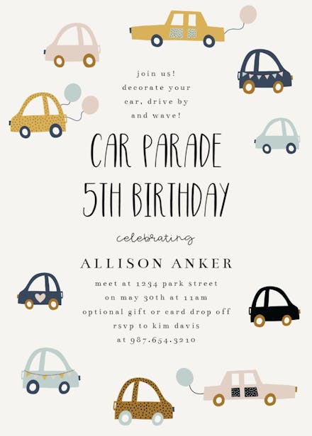 Cute cars - birthday invitation
