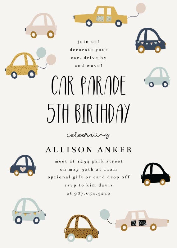 Cute cars - birthday invitation