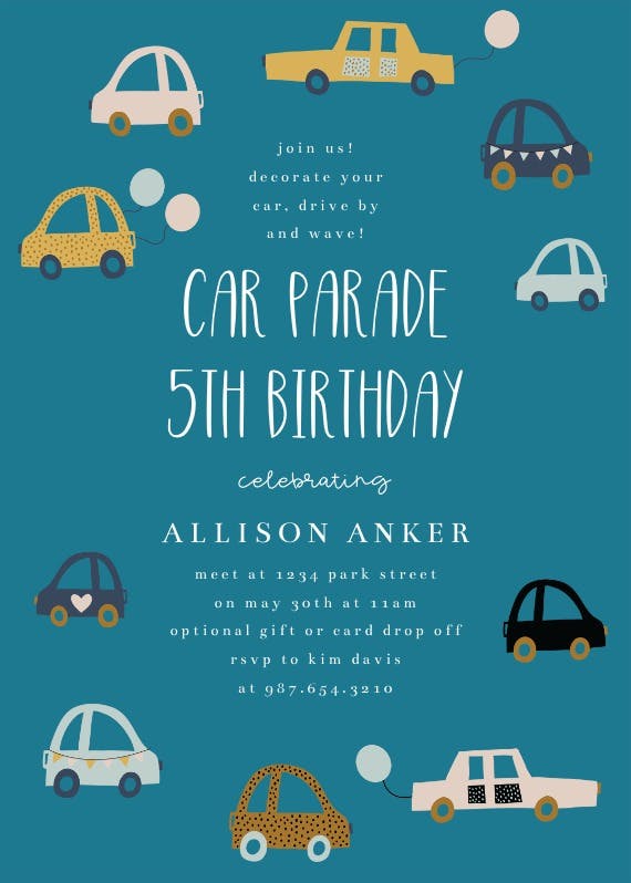 Cute cars -  invitación de cumpleaños