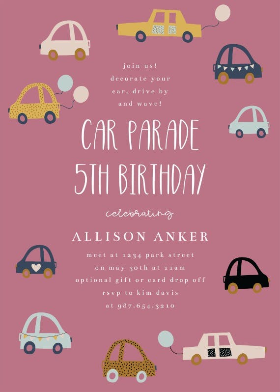 Cute cars -  invitación de cumpleaños