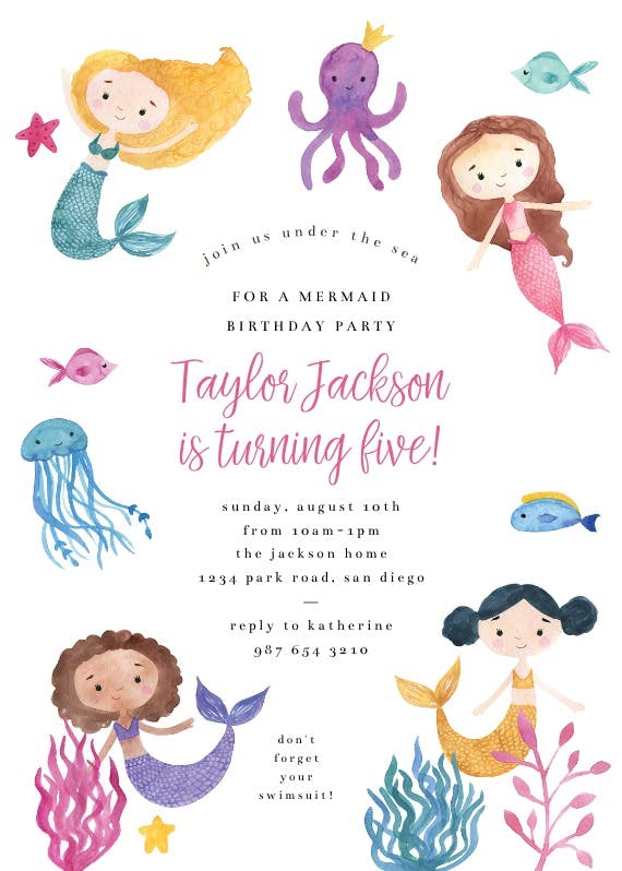 Cute mermaid - printable party invitation