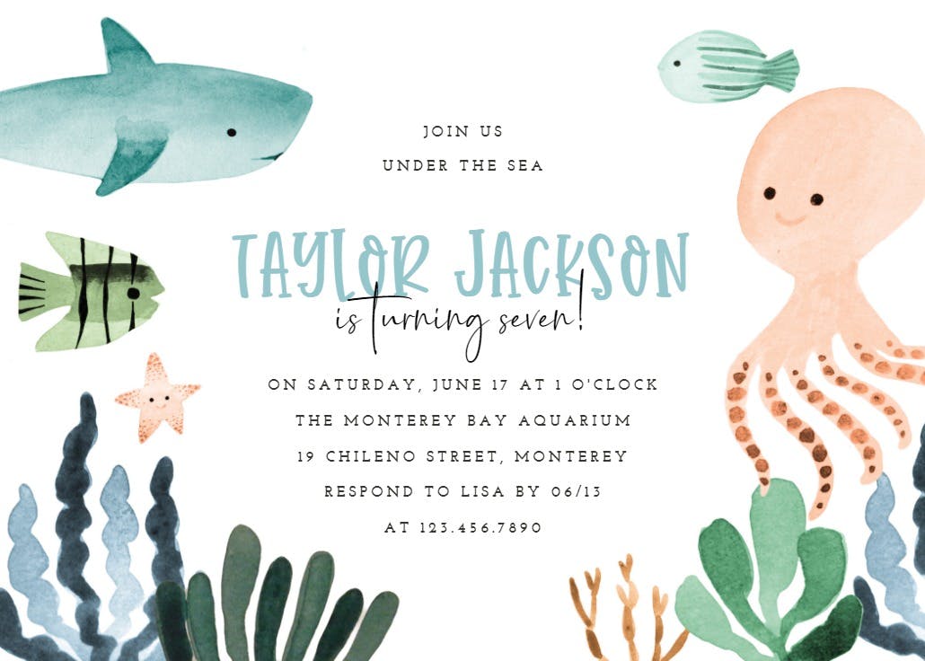 Cute sea creatures - birthday invitation