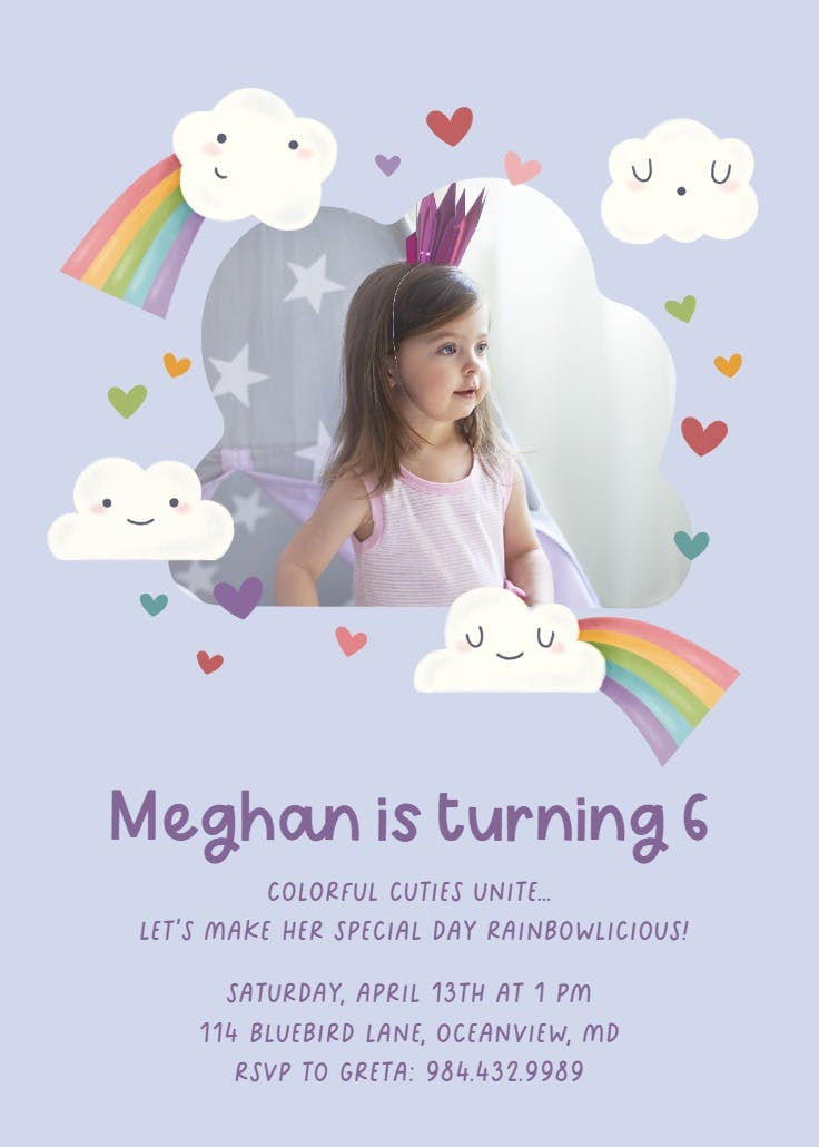 Cuteness rainbow overload - birthday invitation