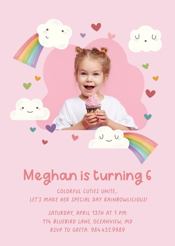 Cuteness rainbow overload - printable party invitation