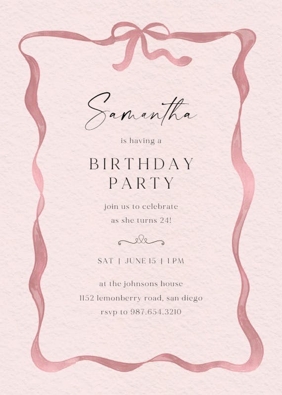 Delicate ribbon - invitación de cumpleaños