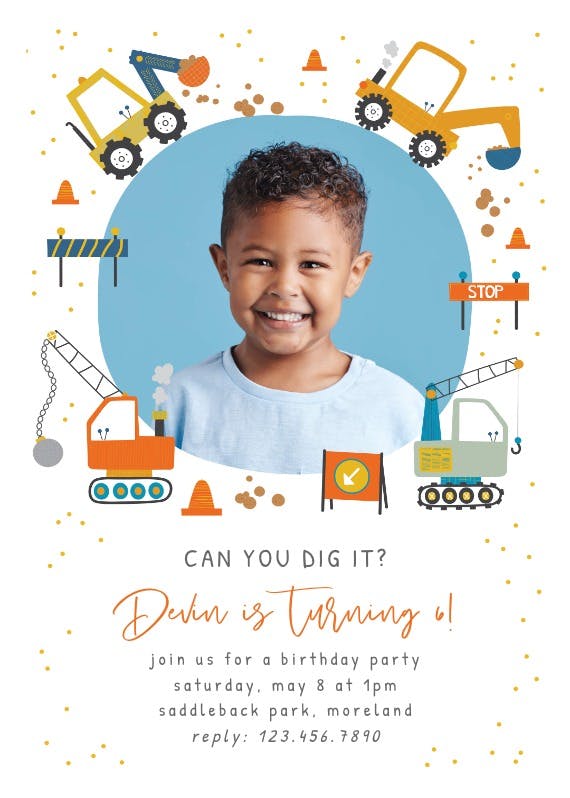Dig it construction - printable party invitation