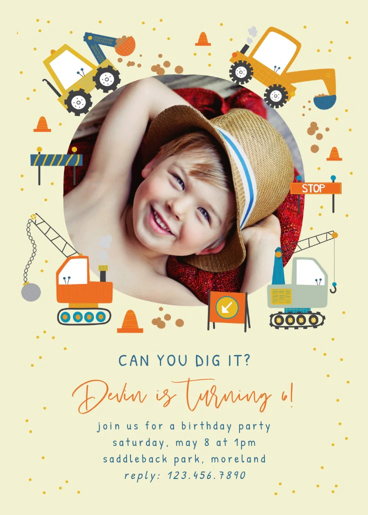 Dig it construction - Birthday Invitation Template (Free) | Greetings ...