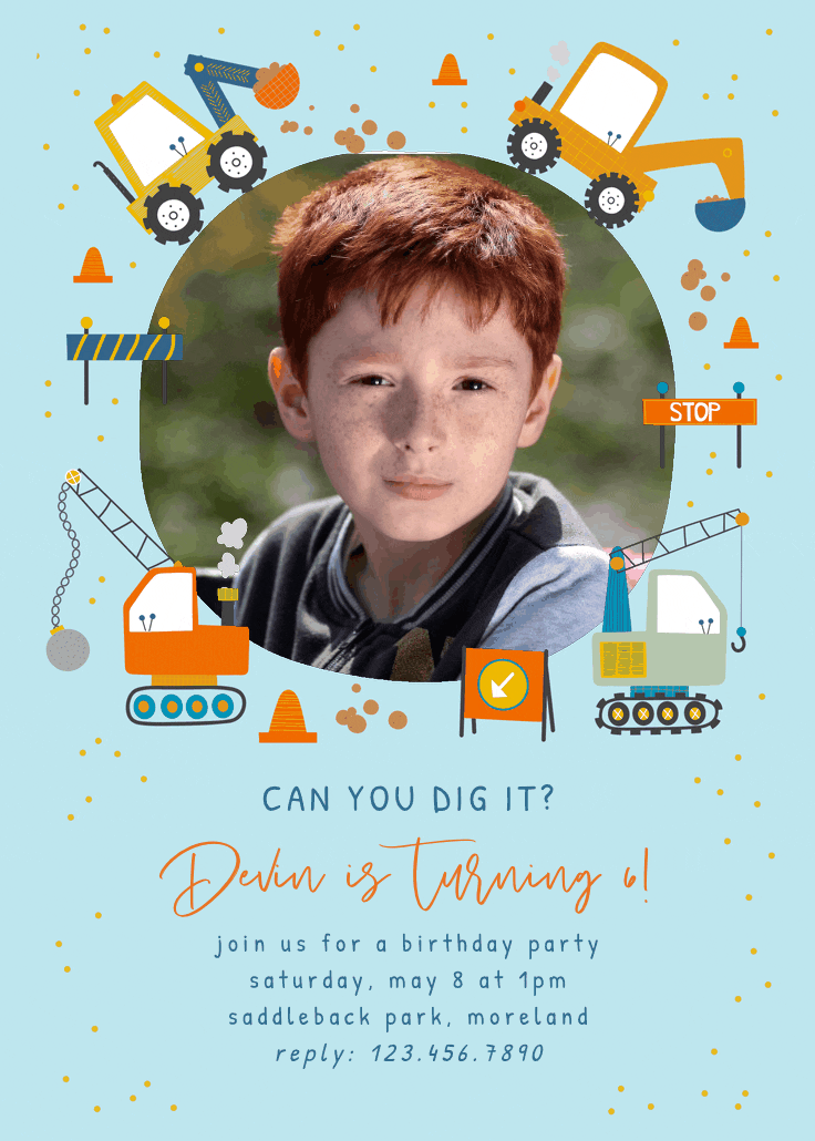 Dig it construction - invitación de cumpleaños