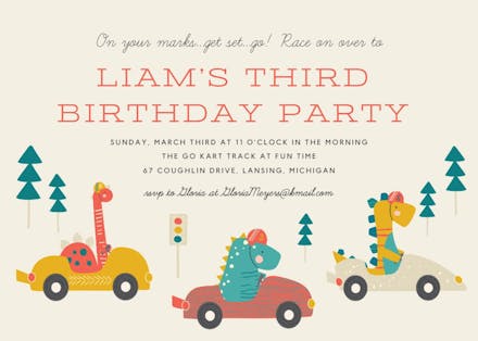 Dino race cars - birthday invitation