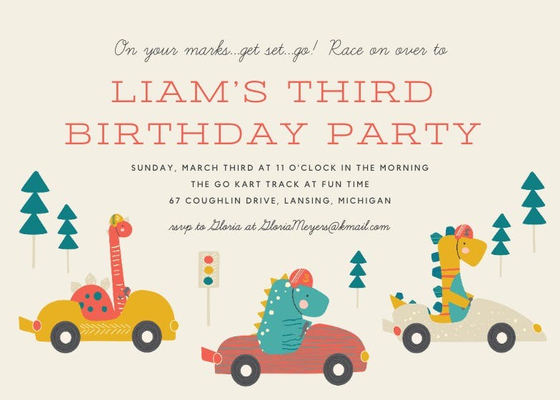 Dino race cars -  invitación de cumpleaños