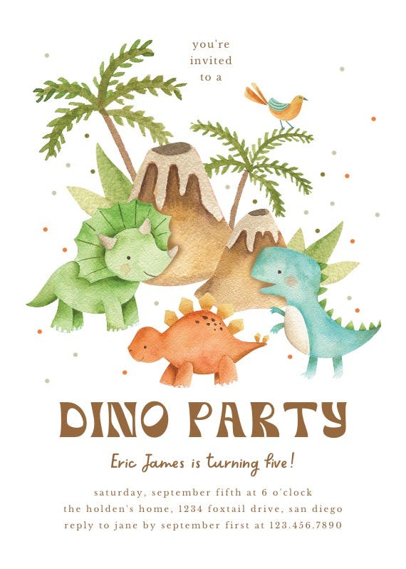 Dinos & volcanos - printable party invitation