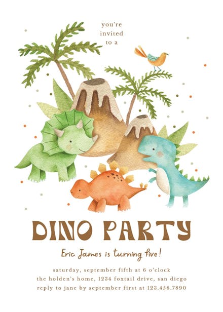 Dinos & volcanos - birthday invitation