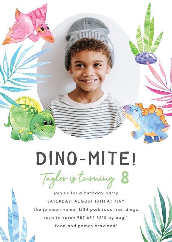 Dinosaurs photo -  invitación de fiesta de cumpleaños con foto