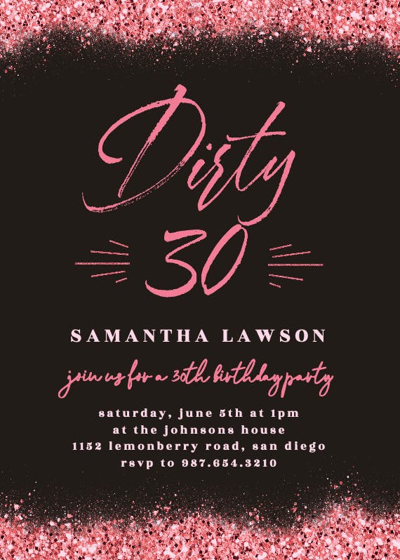 Dirty 30 -  invitación de cumpleaños