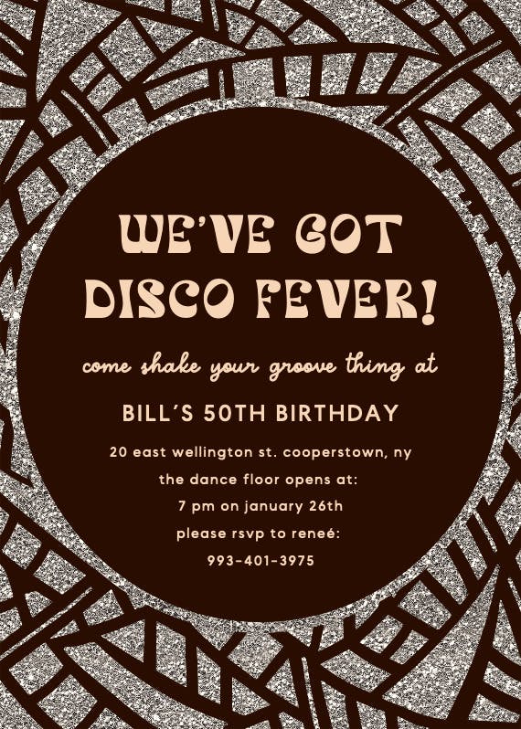 Disco fever glitters -  invitación de cumpleaños