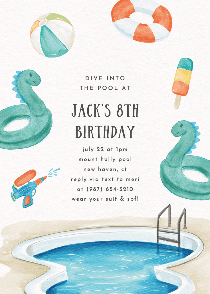 Dive into the pool - printable party invitation