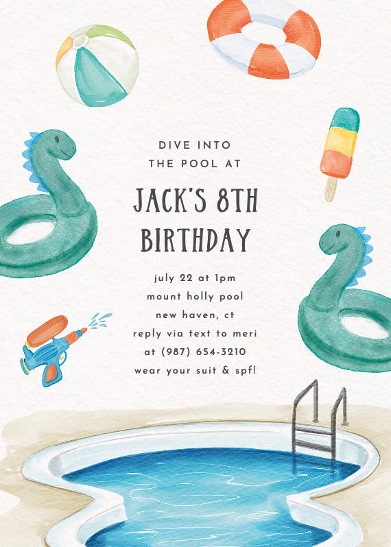 Dive into the pool - birthday invitation