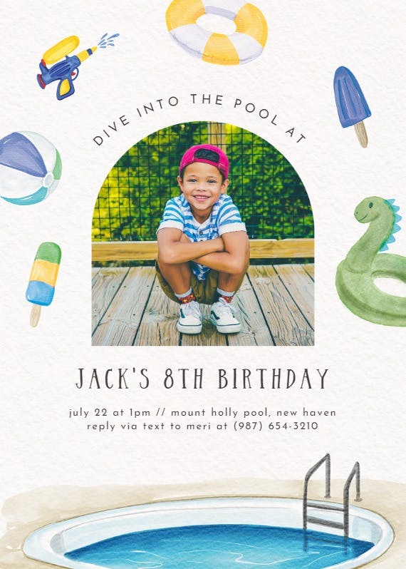 Dive into the pool photo - printable party invitation