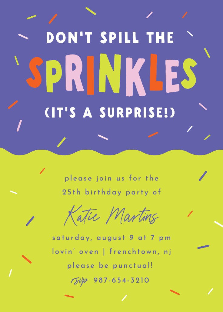 Dont spill the sprinkles - invitación para fiesta