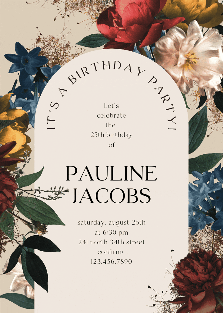 Dramatic blooms - invitación de cumpleaños