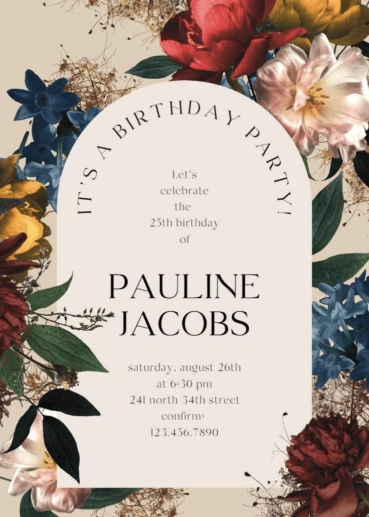 Dramatic blooms - birthday invitation