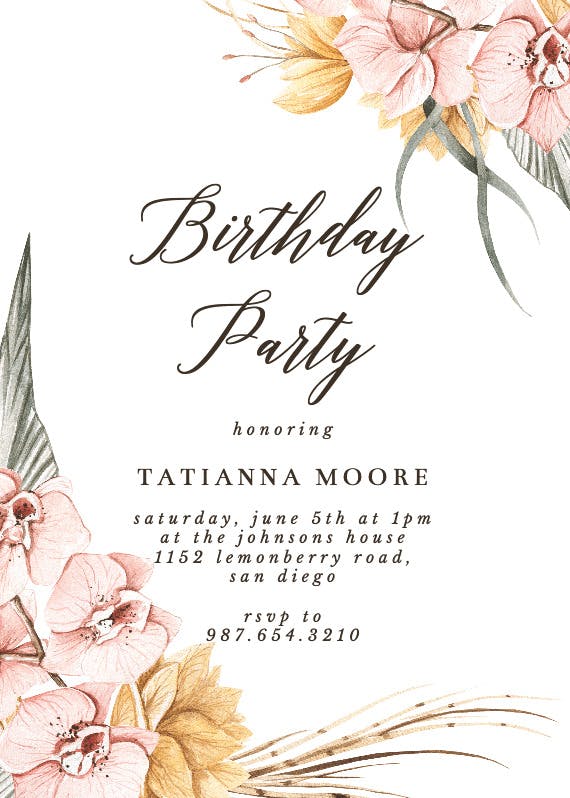 Dusty pink orchids - party invitation
