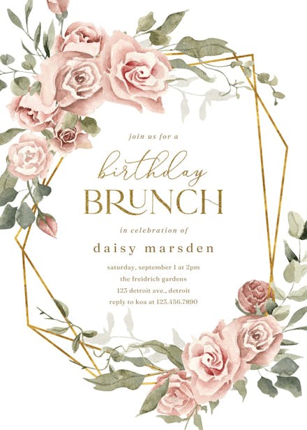 Dusty pink rose gold border - birthday invitation