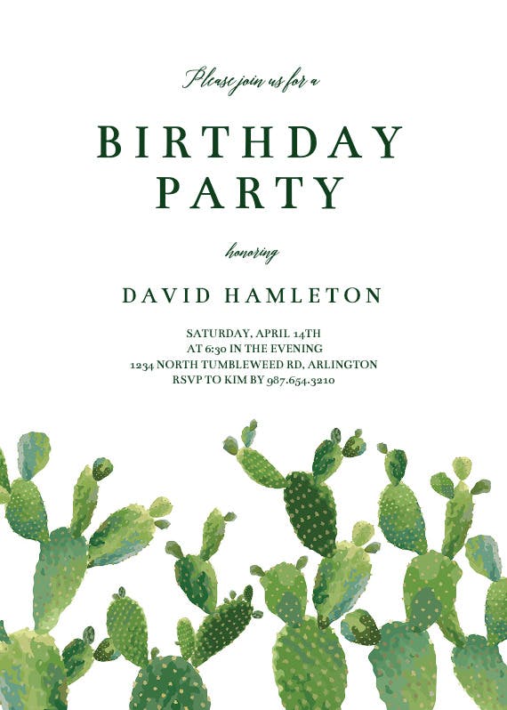 Elegant cactus -  invitación de cumpleaños