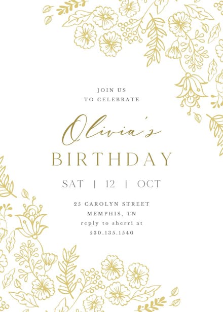Elegant flowers - birthday invitation