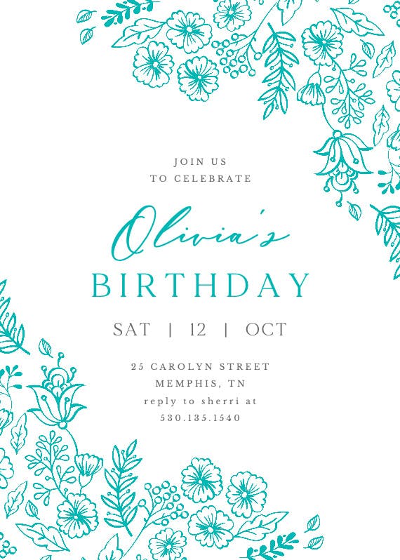 Elegant flowers - birthday invitation