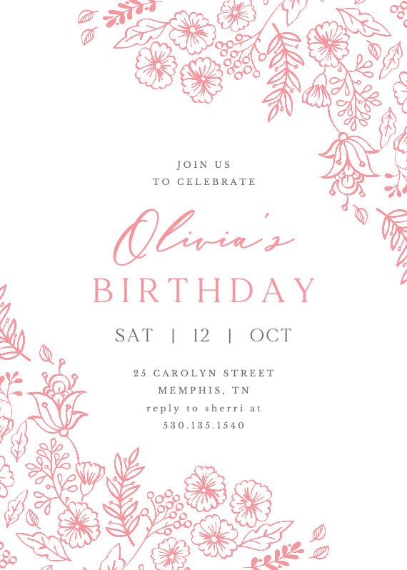 Elegant flowers - birthday invitation