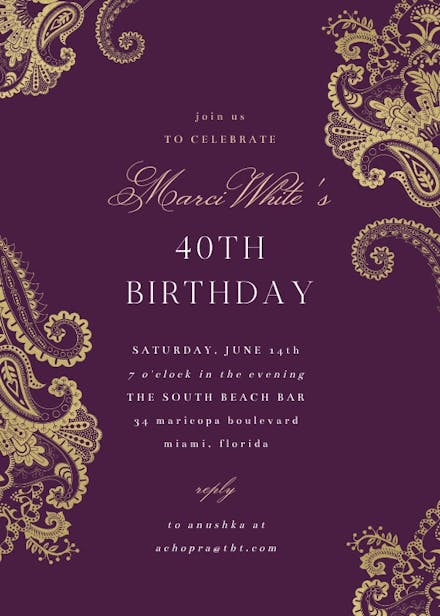 Elegant Henna - Birthday Invitation Template | Greetings Island