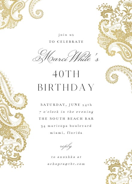 Elegant Henna - Birthday Invitation Template | Greetings Island