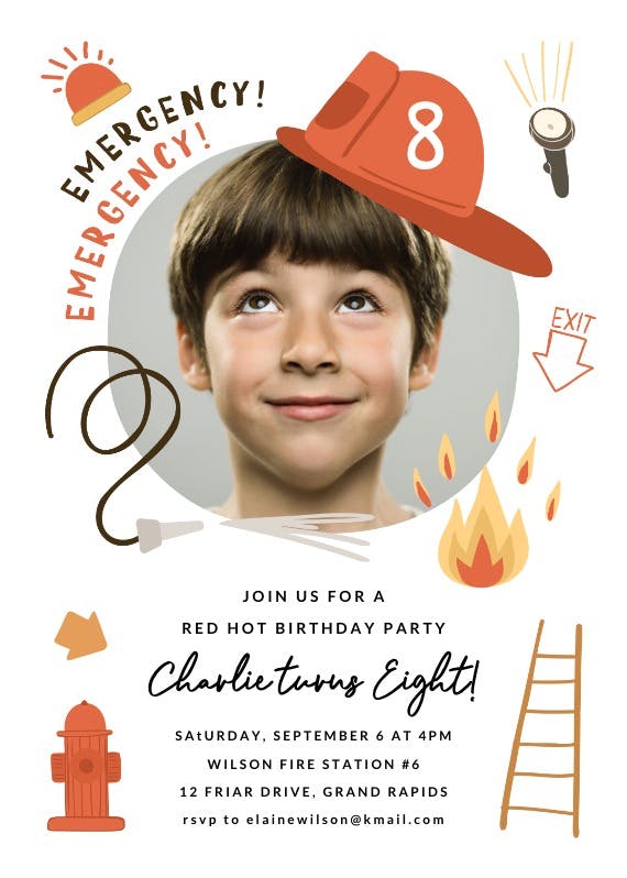 Emergency fire truck - party invitation