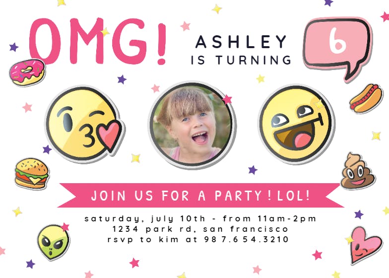Emoji face -  invitación de fiesta de cumpleaños con foto