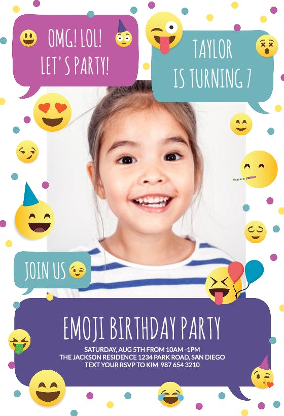 Emoji photo -  invitación de fiesta de cumpleaños con foto