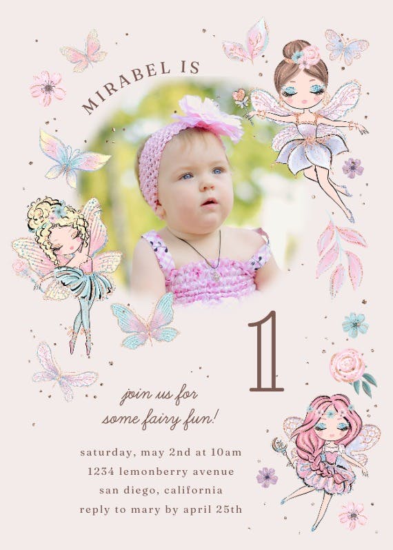 Fairy bash frame -  invitación de fiesta de cumpleaños con foto
