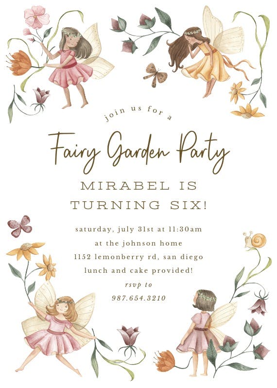 Fairy garden -  invitación de cumpleaños