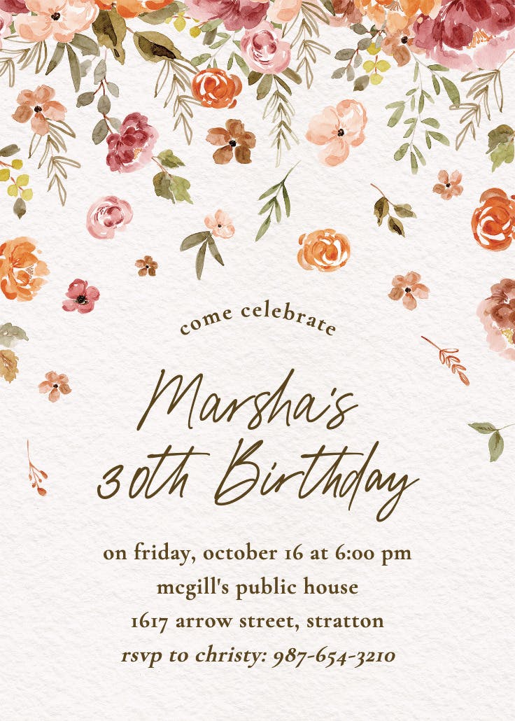 Falling blooms - birthday invitation