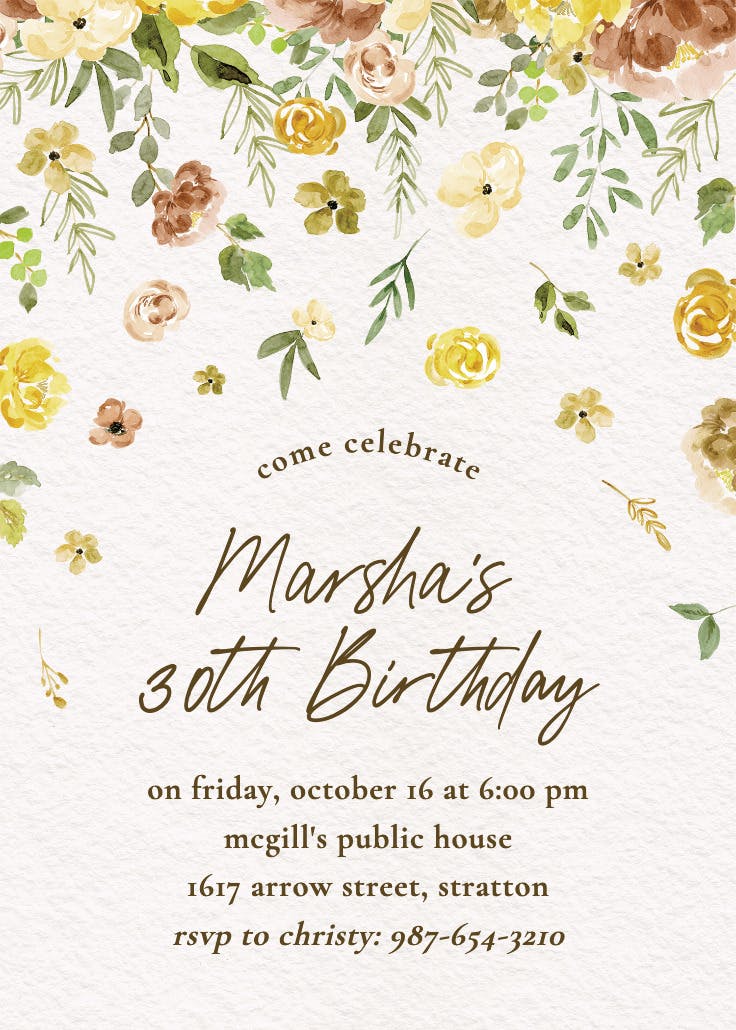 Falling blooms - birthday invitation