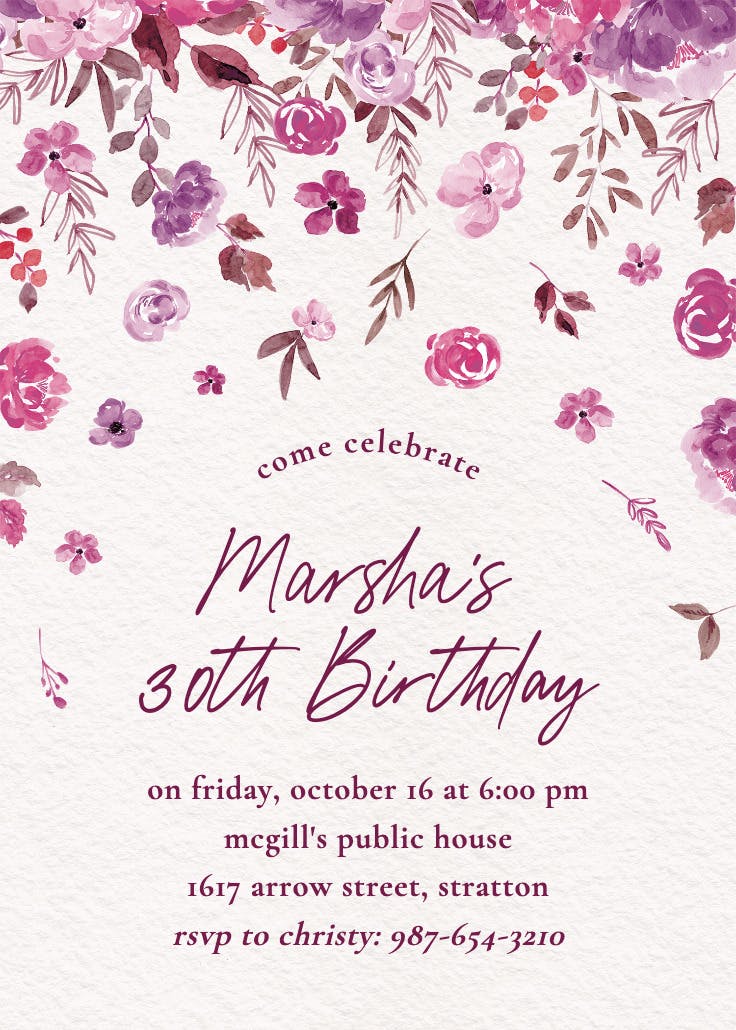 Falling blooms - birthday invitation