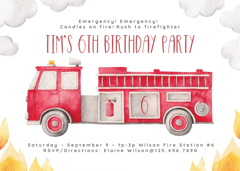 Fast responders fire truck - party invitation